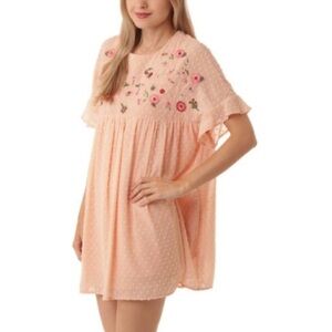 I Joah Blush Floral Embroidery Ruffle Shift Dress- Size Large